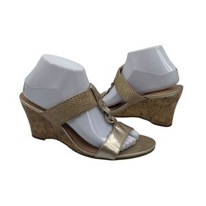 Mootsies Tootsies Mosadira Open Toe Gold Cork Wedge Heeled Sandal Size 9 Women’s